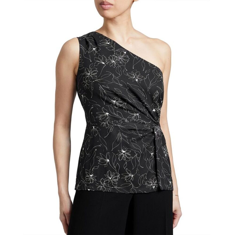 NWT Santorelli Neda One Shoulder Blouse Black Size EU 44 fits 10-12 US.